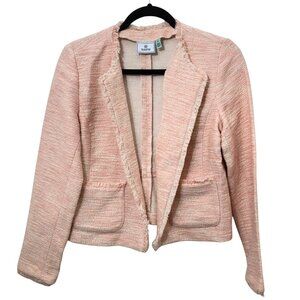 Susina Pink Collarless Long Sleeve Front Pocket Tweed Blazer M